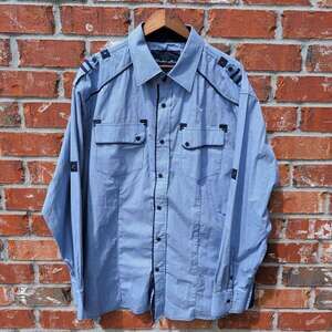 Knockout Jeans Shirt Mens 2X Blue Gingham Epaulet Snap Front Long Sleeve